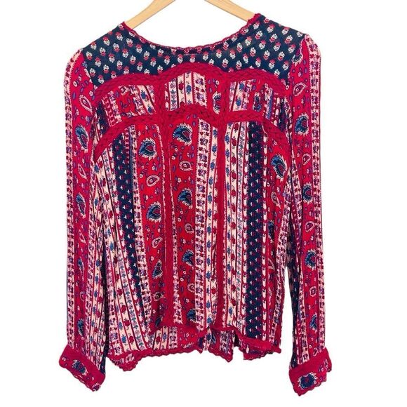 Maeve Kimono Sleeve Blouse dark raspberry navy button back size small - Picture 2 of 8